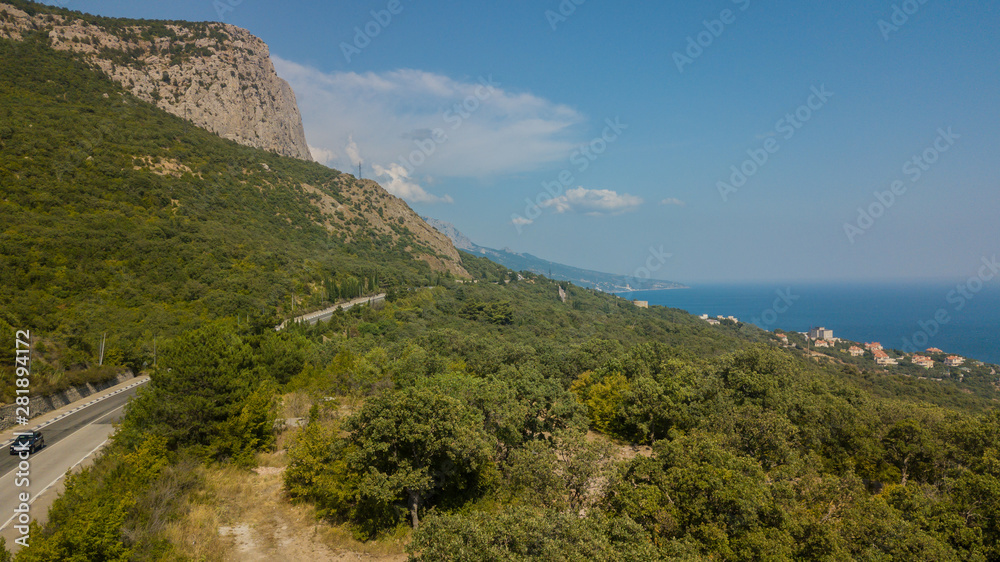 Beauty nature landscape Crimea with tree forest, roads, horizontal photo Beauty nature landscape Crimea with tree forest, roads, horizontal photo