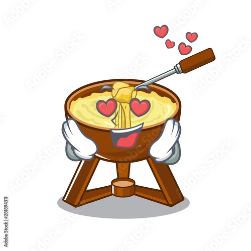 In love fondue cheese served in cartoon bowl