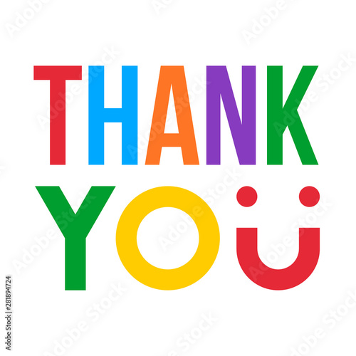 thank you colorful text on white background, U letter as smile