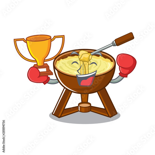 Boxing winner fondue cheese in a cartoon plate