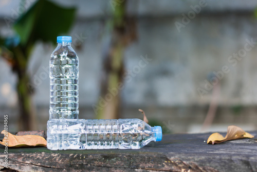 Two drink water bottle,soft focus.