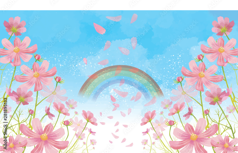 コスモス 背景 水彩 秋 花 背景 背景素材 満開 9月 10月 11月 ピンク 日本 和風 和 Stock Vector Adobe Stock