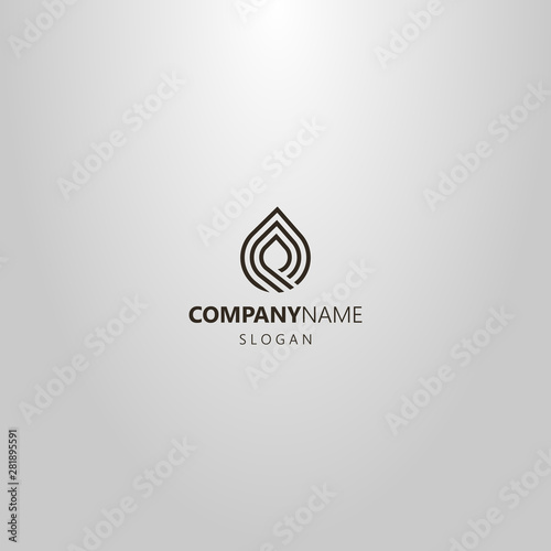 black and white simple vector line art logo of abstract three-line drop of water