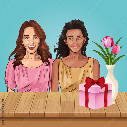 Pop art beautiful women smiling cartoon
