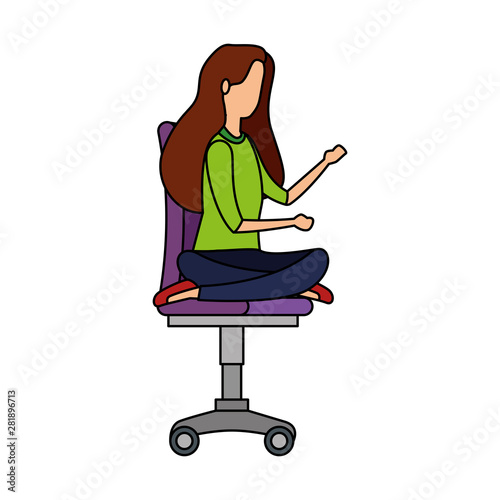 elegant businesswoman with lotus position in office chair