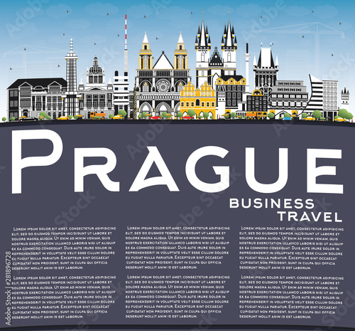 Prague Czech Republic City Skyline with Color Buildings, Blue Sky and Copy Space.