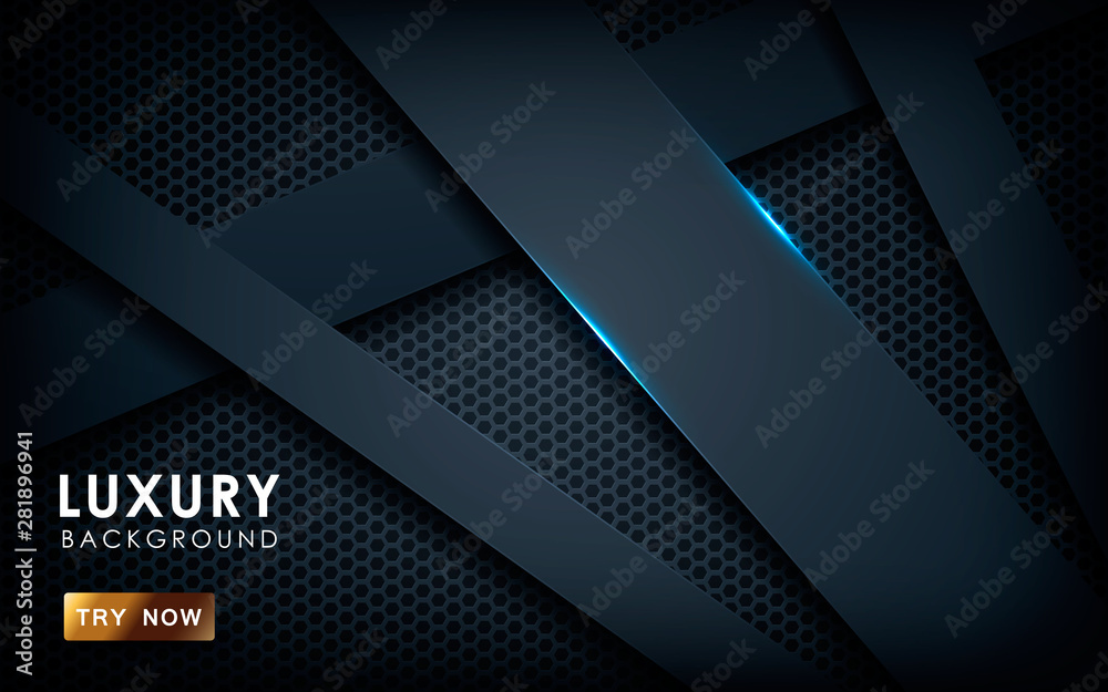 Dark abstract background with black overlap layers. Hexagon texture with golden effect element decoration. Luxury design concept. Dark abstract background with black overlap layers. Hexagon texture with golden effect element decoration. Luxury design concept.