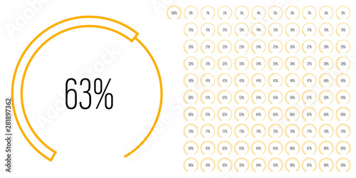 Set of circular sector percentage diagrams meters from 0 to 100 ready-to-use for web design, user interface UI or infographic - indicator with yellow