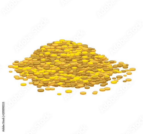 Heap of golden coins. Mountain of treasure. A lot of money. Vector illustration isolated on transparent background.