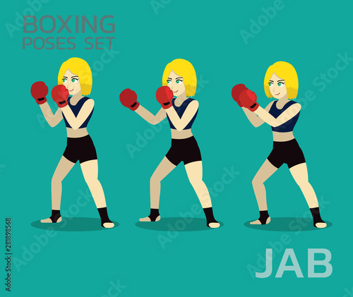 Jab Manga Boxing Poses Set Cartoon Vector Illustration