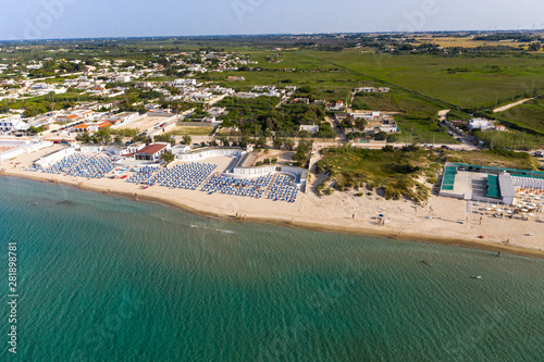 Aerial view, public beach by the sea, Spiaggiabella Beach,, Torre Rinalda, Lecce, Apulia, Italy photo