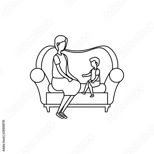 cute grandmother with grandson in the sofa