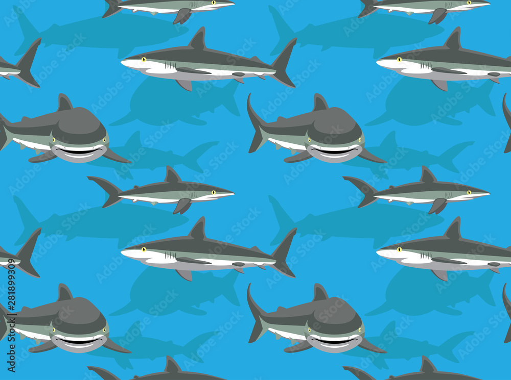 Silky Shark Cartoon Background Seamless Wallpaper Stock Vector | Adobe