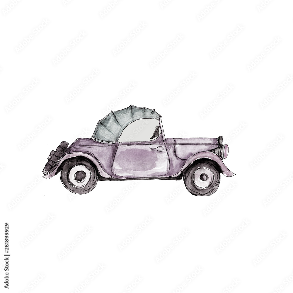 Victorian style vintage retro cars hipster steampunk design  isolated on white  background 