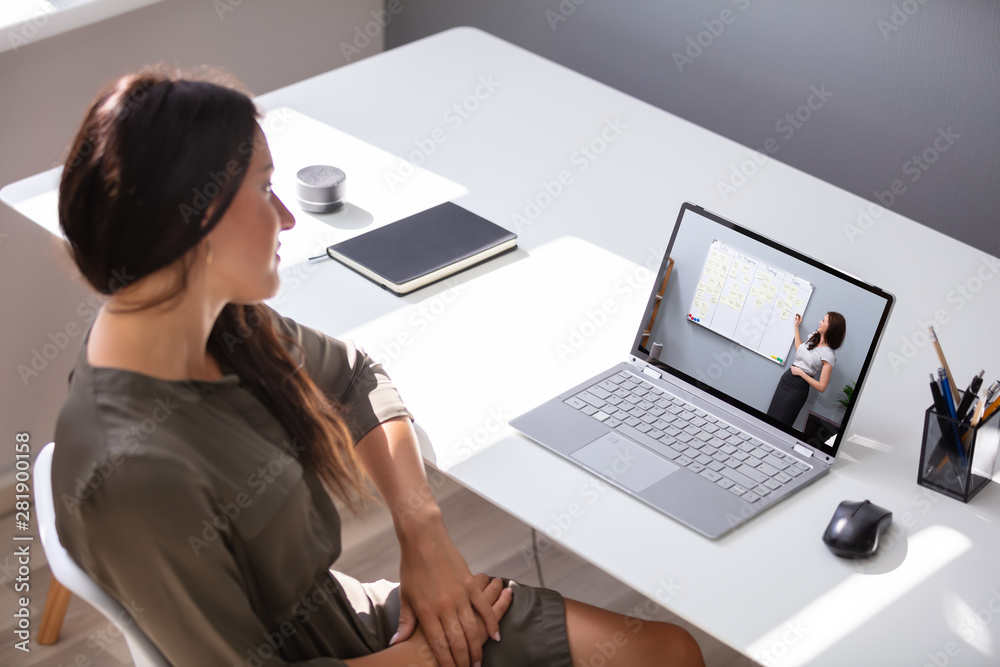Woman Participating In Online Coaching Session - obrazy, fototapety, plakaty 