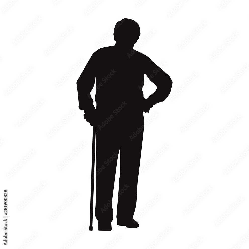 Old Man Holding Stick Silhouette