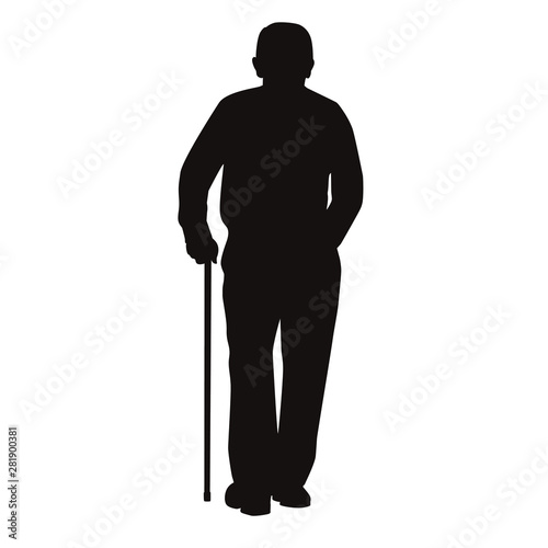 Old Man Holding Stick Silhouette