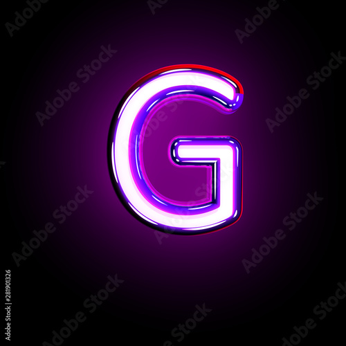 letter G of neon purple shining font isolated on black - 3D illustration of symbols