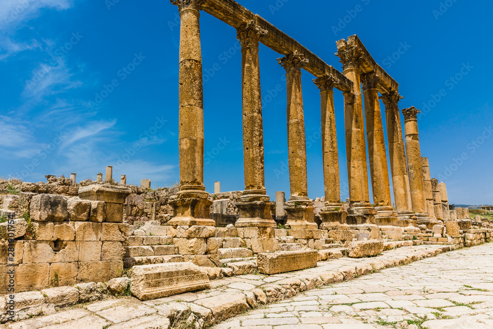The ruins of Jerash in Jordan are the best preserved city of the early Greco-Roman era, it is the largest acropolis of East Asia. The Main Street