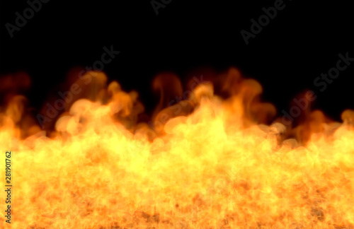burning fireplace on black background, fire from picture bottom - fire 3D illustration