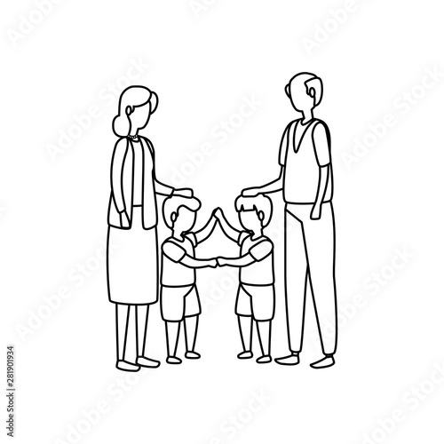 cute grandparents couple with grandsons