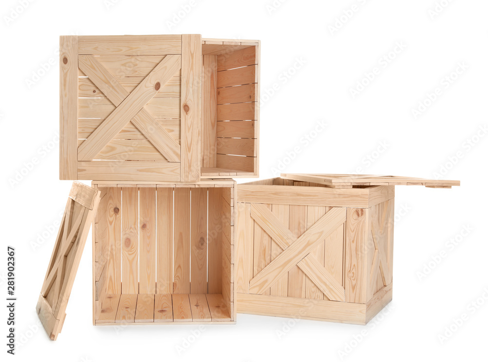 Group of wooden crates isolated on white Group of wooden crates isolated on white