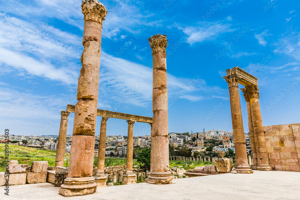 Fototapeta premium The ruins of Jerash in Jordan are the best preserved city of the early Greco-Roman era, it is the largest acropolis of East Asia. The North Theatre