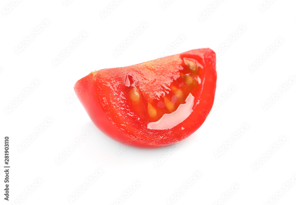 Slice of fresh cherry tomato isolated on white Slice of fresh cherry tomato isolated on white