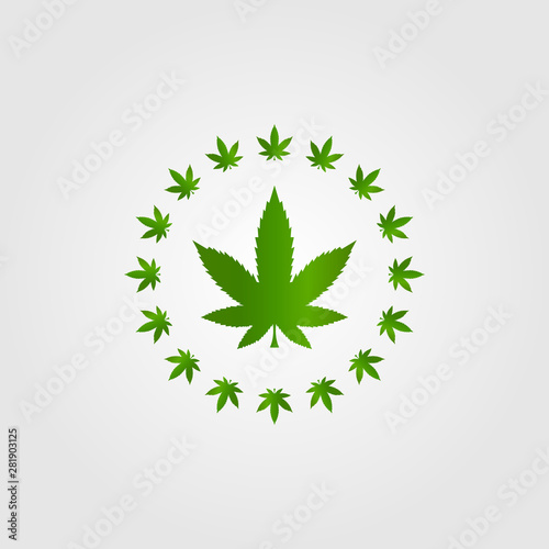 Circle Cannabis Marijuana Hemp Leaf Silhouette Logo Vector