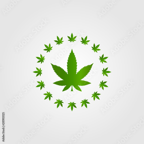Circle Cannabis Marijuana Hemp Leaf Silhouette Logo Vector