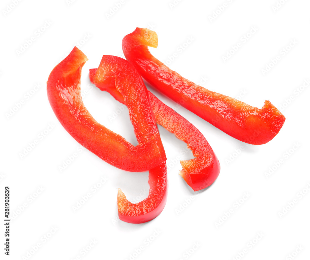 Slices of ripe red bell pepper on white background Slices of ripe red bell pepper on white background