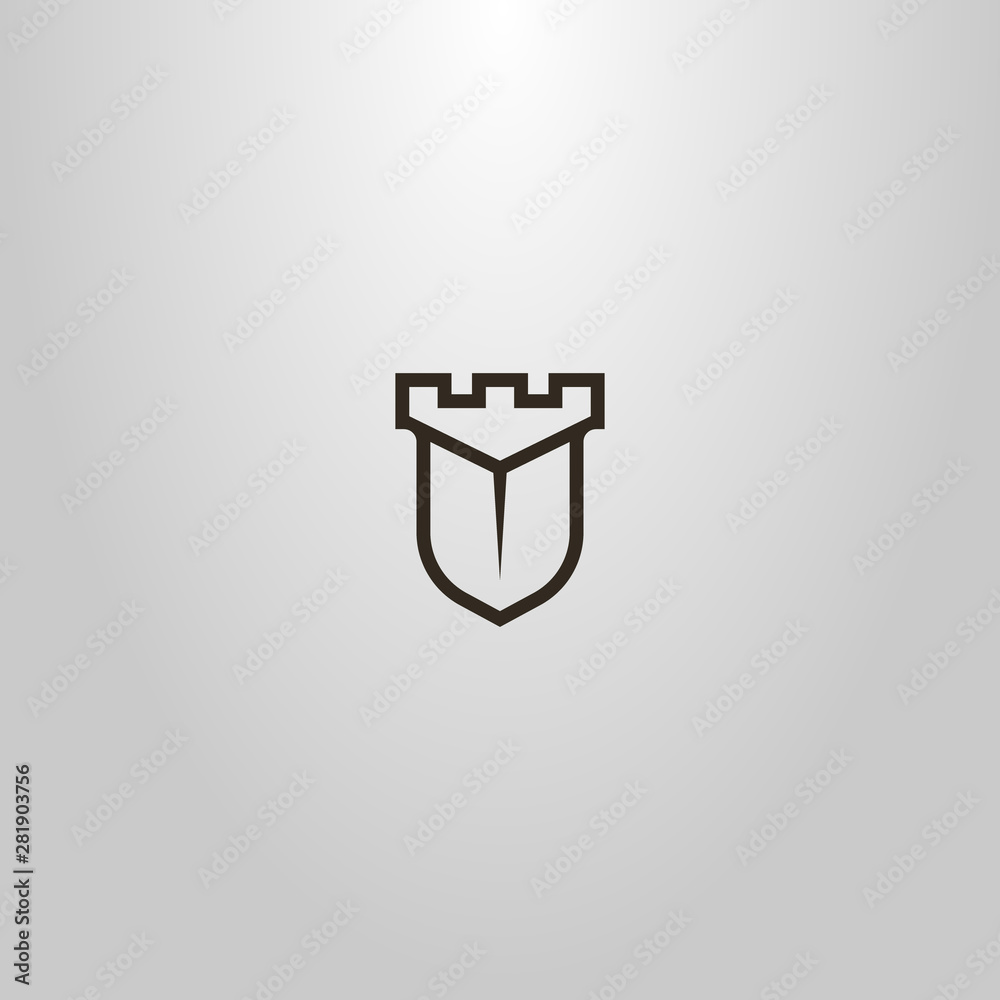 black and white simple vector line art sign of shield-shaped tower 
