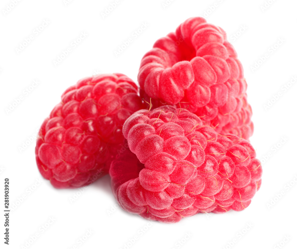 Delicious ripe sweet raspberries isolated on white Delicious ripe sweet raspberries isolated on white