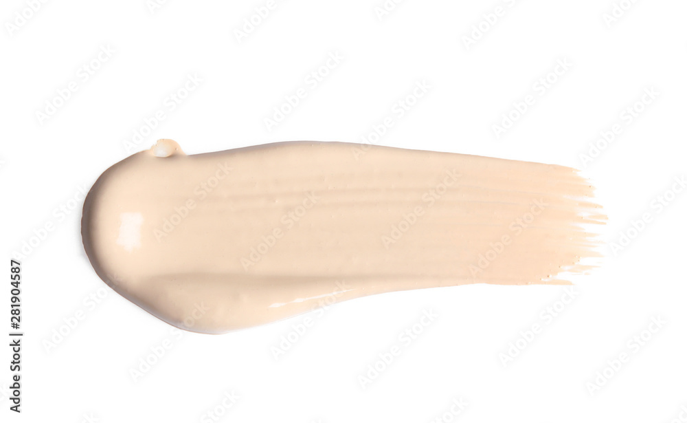 Sample of liquid foundation foundation on white background, top view Sample of liquid foundation foundation on white background, top view