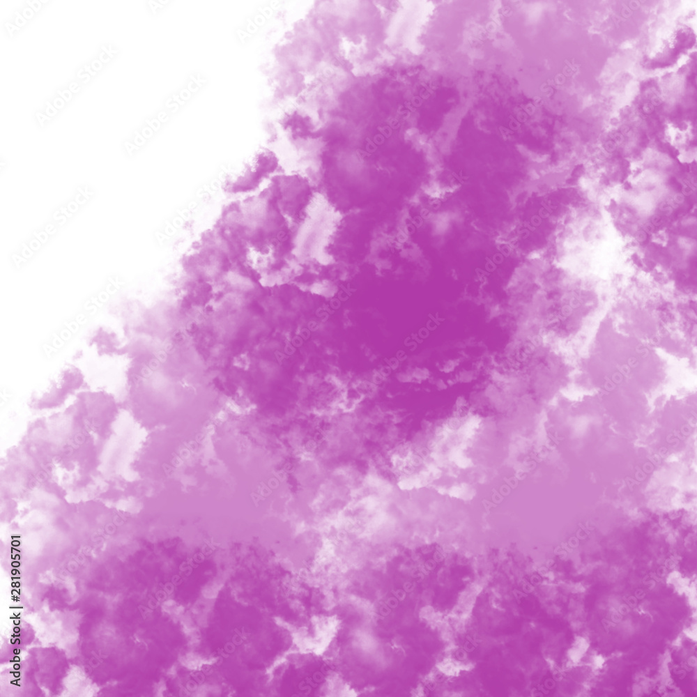 violet hand drawn watercolor cloudscape background pattern with different gradients, fringed borders and white corner  