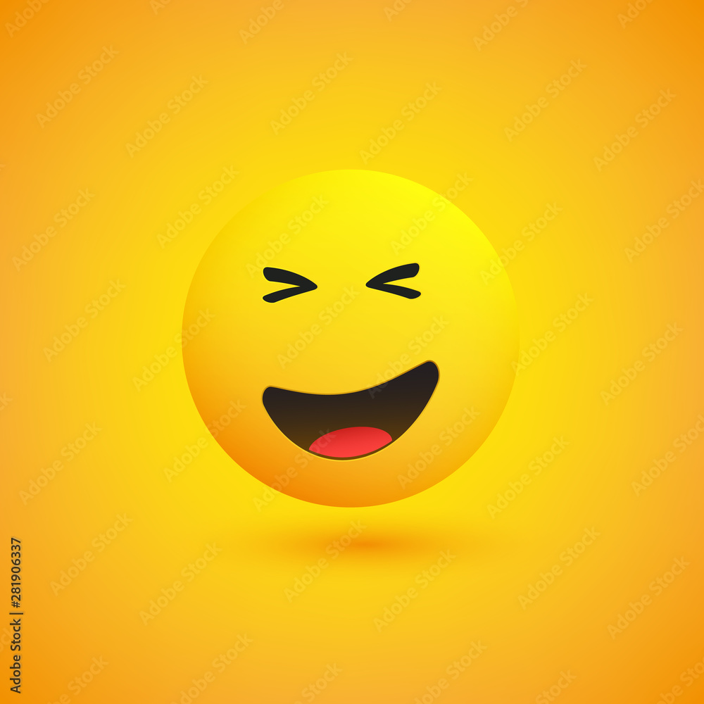 Grinning, Squinting Emoji - Simple Emoticon on Yellow Background - Vector Design Illustration