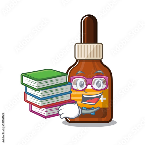 Student with book iodine in the a cartoon bag