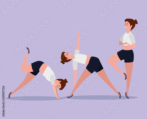 women practice yoga exercise meditation