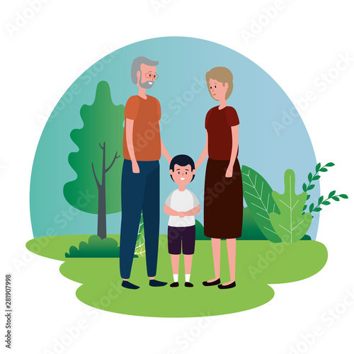cute grandparents couple with grandson