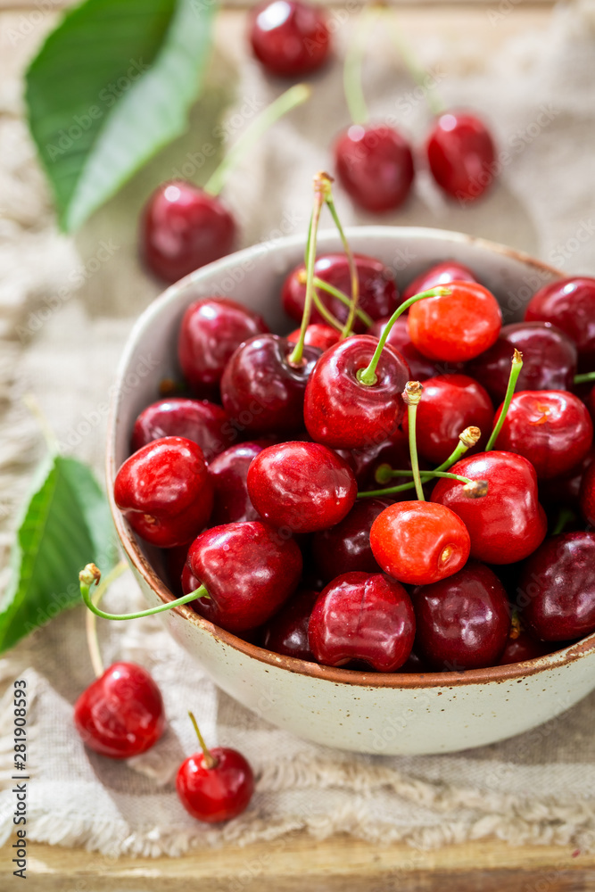 Closeup of delicious sweet cherries in a sunny day Closeup of delicious sweet cherries in a sunny day