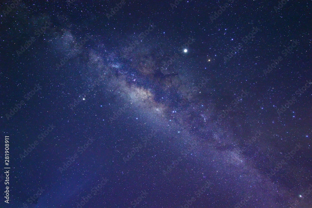 Fototapeta premium Milky Way Galaxy rising in Sabah Malaysia Asia. Image contain noise and grain due to high ISO. Image also contain soft focus and blur due to long exposure and wide aperture.