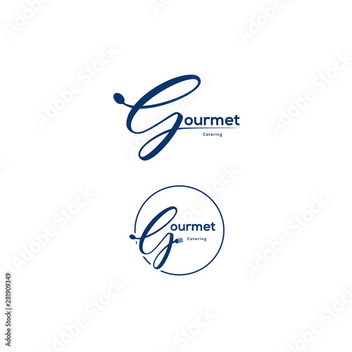 Cursive logo vector about gourmet and restaurant.