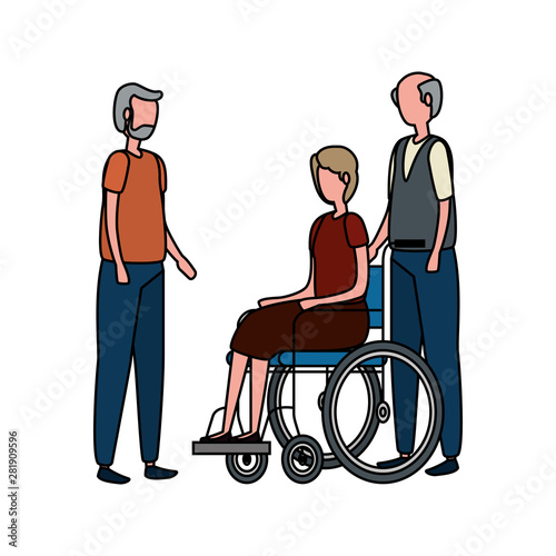 cute grandparents couple in wheelchair