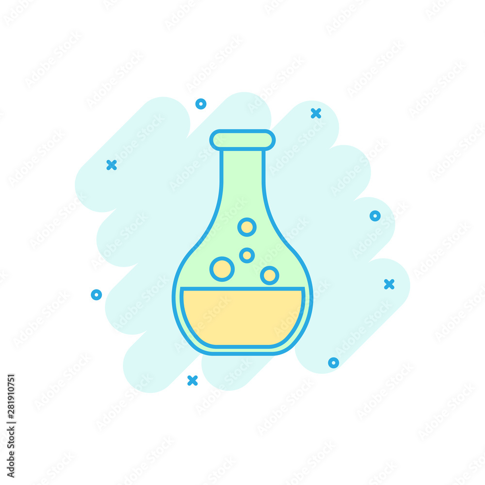 Chemistry beakers sign icon in comic style. Flask test tube vector cartoon  illustration on white isolated background. Alchemy business concept splash  effect. Stock Vector | Adobe Stock