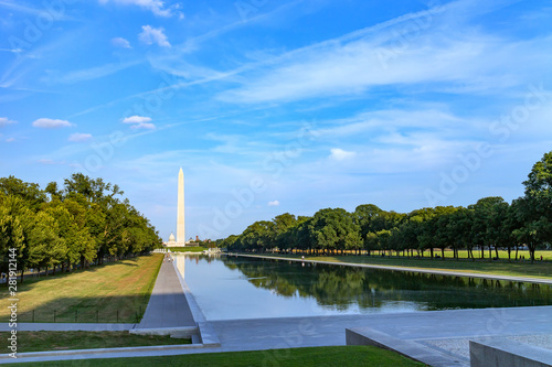 Fotografie Washington monument reflected on the reflecting pool in nation mall, Washington DC, USA
