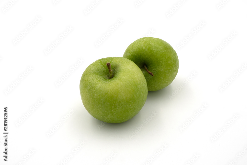Fresh green apples isolated on white background. Top view. Fresh green apples isolated on white background. Top view.