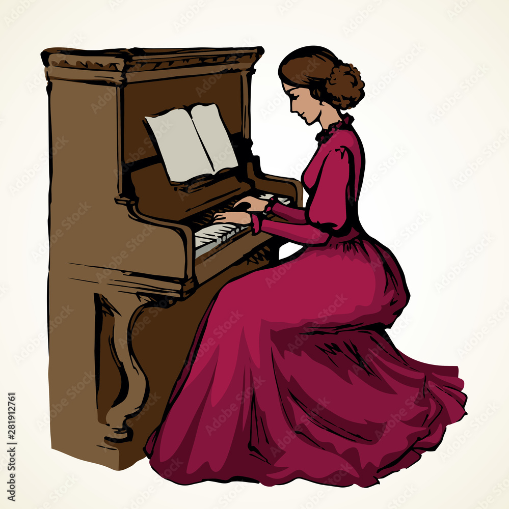 The girl plays the piano. Vector drawing Stock Vector | Adobe Stock