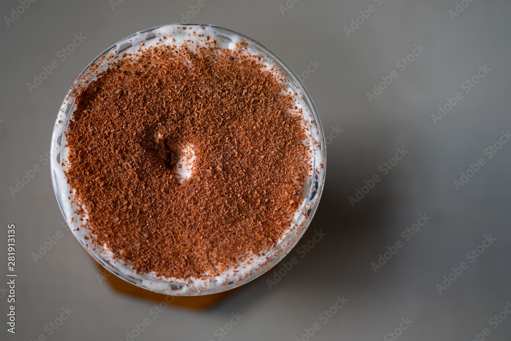 Iced coffee with classic tiramisu dessert Iced coffee with classic tiramisu dessert