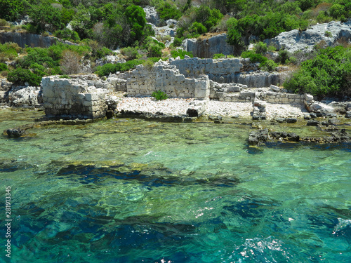 The sunken ruins on the island of Kekova, ancient Lycian city of Simena, Antalya, Turkey. © alexrow