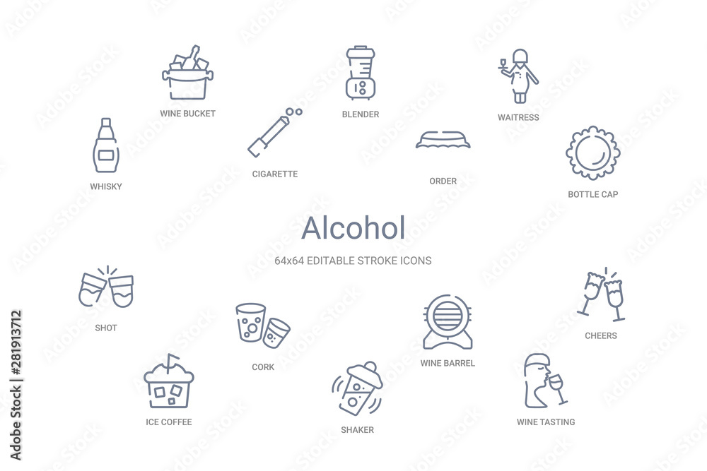 alcohol concept 14 outline icons
